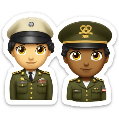 Hello kitty and tanned boy kitty in military uniform sticker