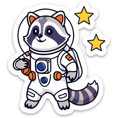 A raccoon-astronaut holds a star in its paws. sticker