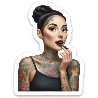 Hyper Realistic Beautiful lightly tattooed woman applying make-up in a mirror  sticker