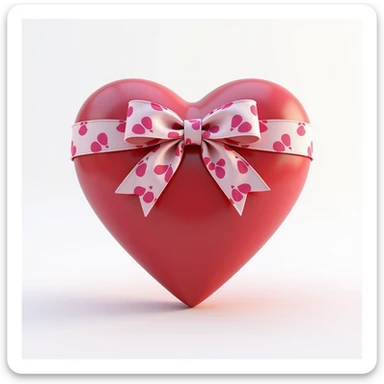 realistic heart with a pink bow decorated with heart pattern on the bow, photorealistic style sticker