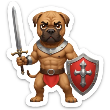 A bullmastiff as a legend with sword and shield sticker
