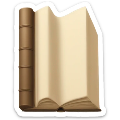 An open, hardcover book, depicted with a beige cover.  sticker