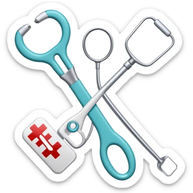 crossmark with hospital tools sticker