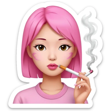 asian girl in pink smoking cigarette  sticker