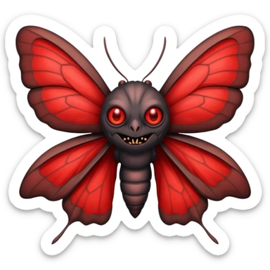 Create a scary emoji of the mothman with bright red eyes and as depicted in the legend. Make it less bird like and more Moth / Human hybrid sticker