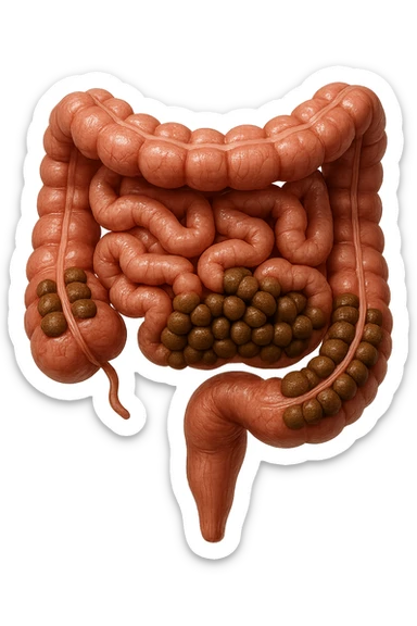 intestino umano anatomico, iperrealistico 4k, con feci a palline sticker