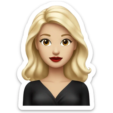 A blonde girl with red lipstick and in a black luxurious dress sticker