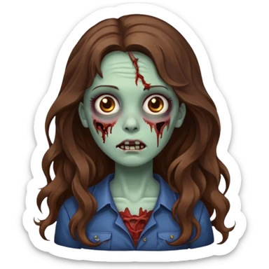 Zombie girl with wavy long brown hair emoji sticker