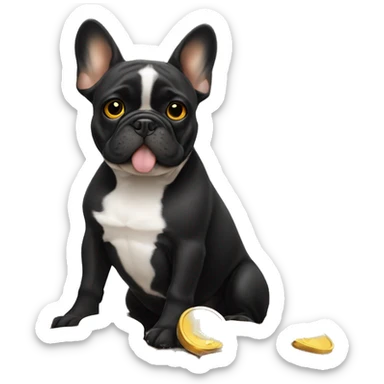 Black-and-tan French bulldog sitting on gold coins sticker