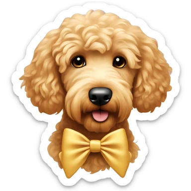 golden doodle with tan coquette bow sticker