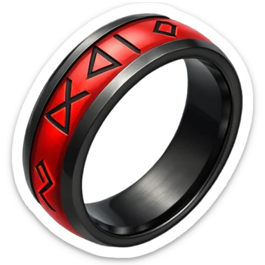 Black iron ring with glowing red rune, gothic iOS-style emoji, dramatic lighting sticker