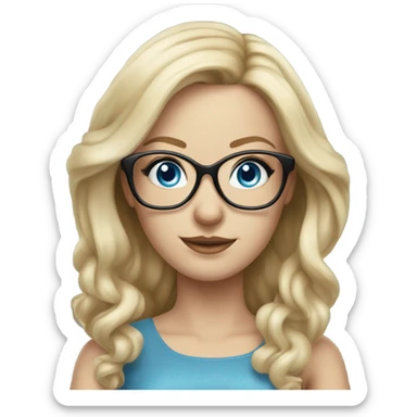 Pretty Caucasian blonde woman with glasses in a dress, hyper realistic with blue eyes  sticker