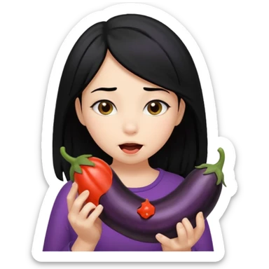 girl black hair sucking black hairy eggplant sticker