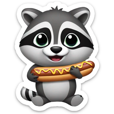 raccoon holding a hot dog sticker