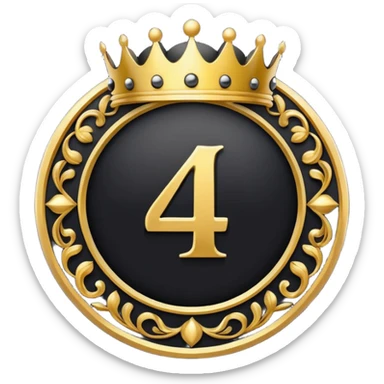 Make a round icon for a paid subscription, black and gold, with the number 4 and a crown. sticker