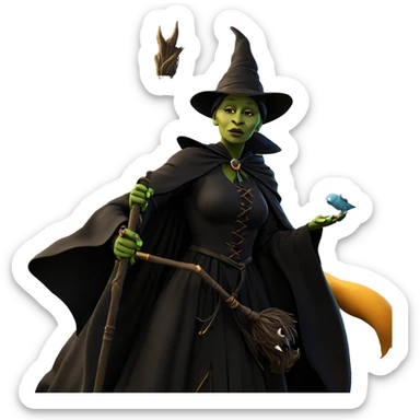 witch girl with bird staff sticker