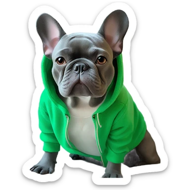 Blue French bulldog wearing grinch hoodie sticker