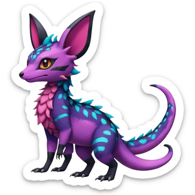 Rare epic aesthetic colorful Salandit-Noibat-Eevee-Genet-species-Fakemon-hybrid-creature, with markings, full body sticker