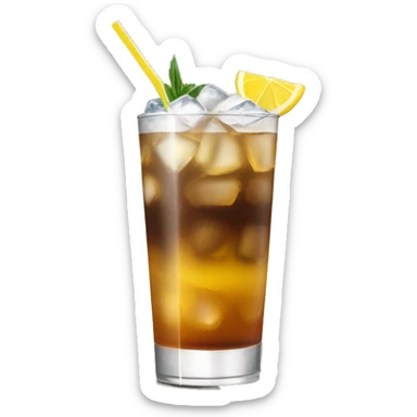 a tall and thin highball cocktail with 2 colors, brown on the bottom and light yellow on top with crush ice and a straw, juste one drink, clear separation between colors sticker