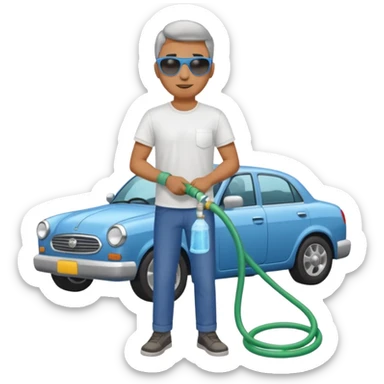 car washer man with car  sticker