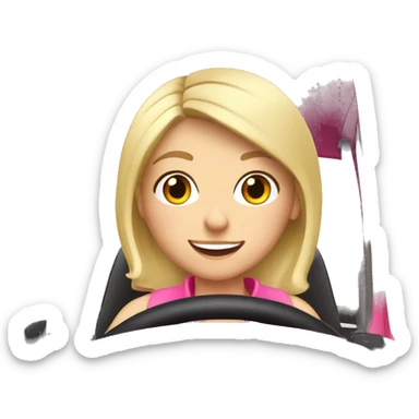 Cute blonde girl driving a Pink toyota Yaris  sticker
