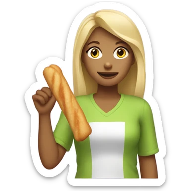 Blonde girl wearing lime green shirt holding a churro in her hand sticker