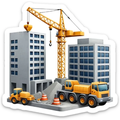Construction site with crane and building sticker