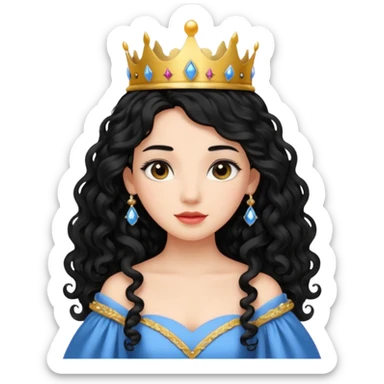 Princess with long curly black hair, small crown sticker