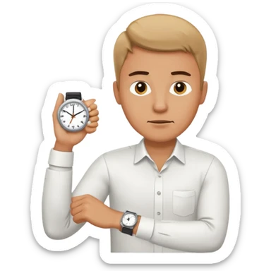 bored man pointing at his watch on his wrist sticker