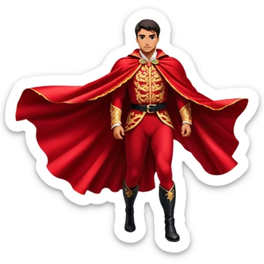 ​Cinematic Spanish Matador Holding a Red Cape, rendered with dynamic motion blur and vivid, high-contrast lighting, sticker