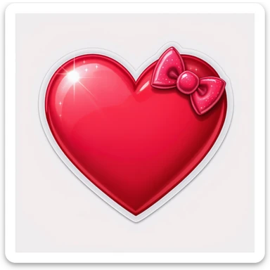 cute and shiny heart emoji with a bow accent, no background sticker