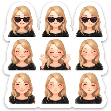 smiling face, cute face, luxury face & loving face, laughing face, beauty face, sunglass face generates 7 different emoji wearing black color Abbayah  sweet girl sticker