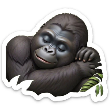 Meme-Worthy cute Sleeping Gorilla Portrait Emoji, Head resting peacefully with a contented smile, showcasing a luxuriant, thick Fur and eyes gently closed in serene slumber, Simplified yet hilariously adorable features, highly detailed, glowing with a soft, drowsy jungle light, high shine, relaxed and utterly lovable, stylized with an air of playful laziness, bright and heartwarming, soft glowing outline, capturing the essence of a sleeping gorilla that feels destined to become the next viral sensation of adorable rest! sticker