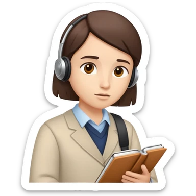 Person with attentive expression, notebook in hand, listening to lecture sticker