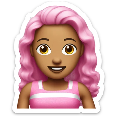 A potato wearing a pink barbie dress sticker