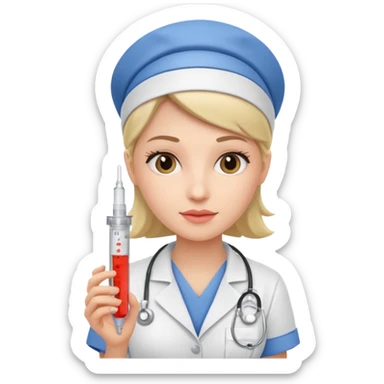 Nurse with syringe sticker
