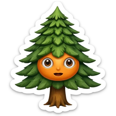 sapin avec deux gros yeux orange, pas de bouche sticker