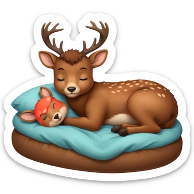 Cute deer sleeping in bed sticker