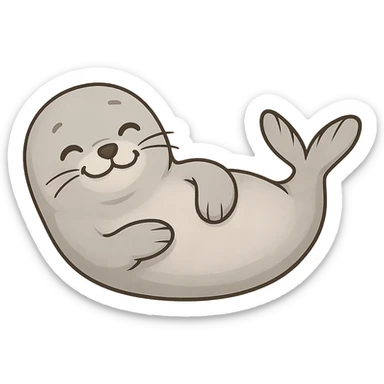 a cute seal lying on its back, smiling sticker