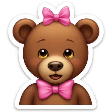 Brown teddy bear with pink bows in his ears  sticker