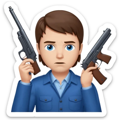 guy w medium long brown hair and blue eyes with gun to head sticker