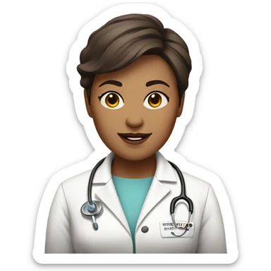 my mom she is 45 and a doctor with  short browm hair and and white sticker