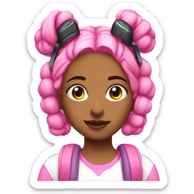 Girly video gamer with pink space buns sticker