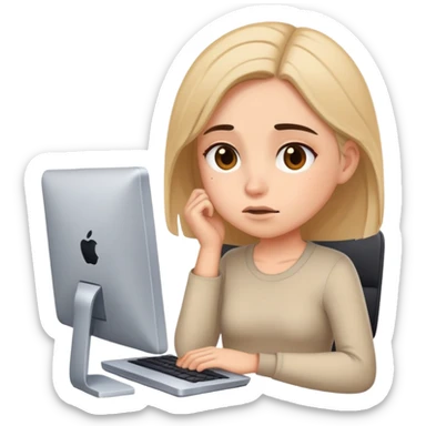 busy tired girl with computer  sticker