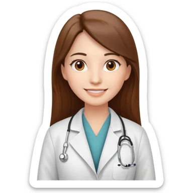 smiling doctor woman, brown eyes, white skin, long brown straight  sticker