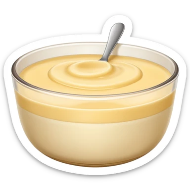 a bowl of vanilla pudding, smooth texture, light color, minimal background sticker