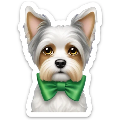 Biewer dog with green bow between ears  sticker