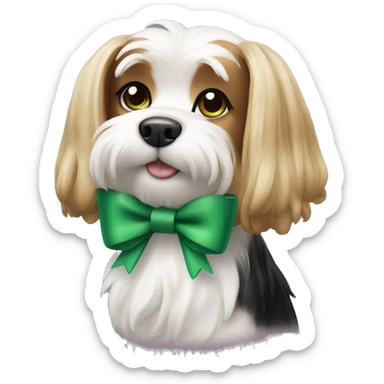 Biewer dog with green bow sticker