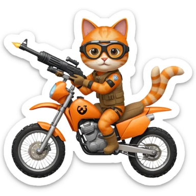 Cat on a dirt bike shooting a gun in the air sticker