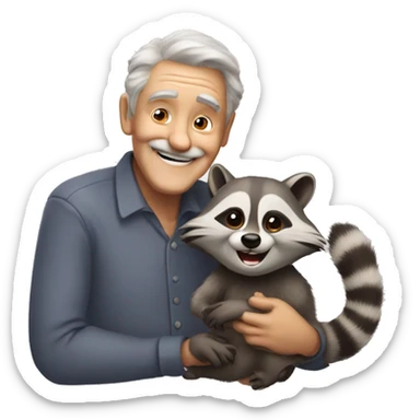 a funny old man smiling with racoon on his hands sticker